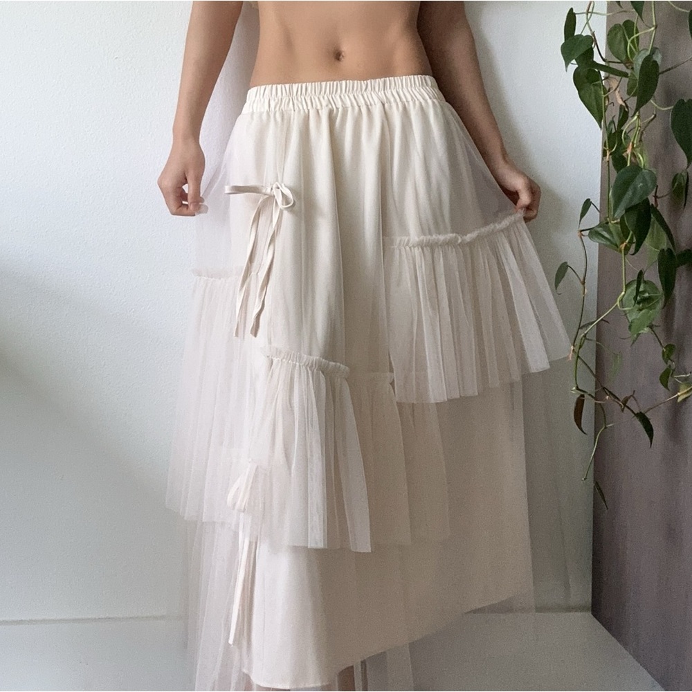 SOLD❣️Tired Tulle Ruffle Long Skirt Self Ties Bows